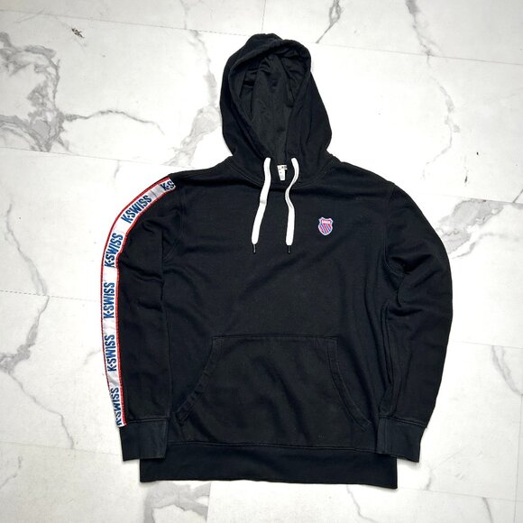 K-Swiss Black Logo Tape Hoodie | Men’s M | Retro Athletic Streetwear 🏁 - Picture 1 of 6